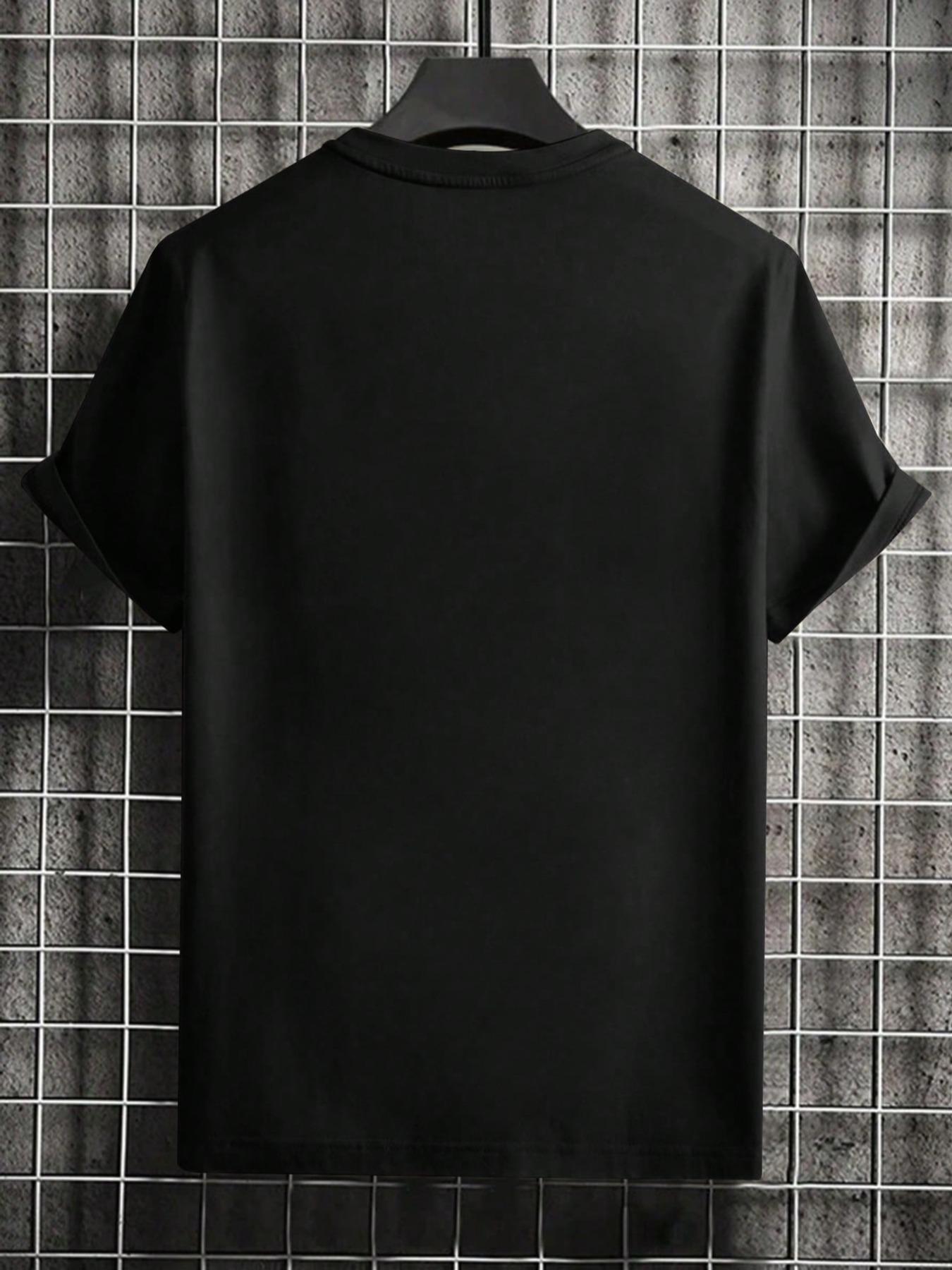 Men's Letter Print Drop Shoulder Jersey Tee, National Day Clothing, Menswear, Regular Fit Casual Streetwear Short Sleeve Round Neck Crewneck T-shirt for Summer, Fashion Stylish Men's Top for Daily Wear, Casual Style Tee, Casual Letters Print