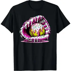 100% cotton Unisex Softball Drip Ice Cream Sprinkles Softball Glove T-Shirt