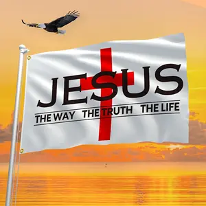 Premium Christian Faith Flag, Bold "JESUS" & Red Cross Design, 2x3ft & 3x5ft Weather-Resistant Banner for Outdoor Yard & Church Events