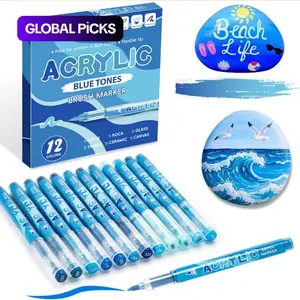 12Pack Acrylic Paint Markers,Soft Brush Tip Acrylic Paint Pens, Professional Color System,Quick-Drying Waterproof Ink, for Rock Painting Plastic Wood Canvas Glass Ceramic Metal Art Crafts Supplies Christmas Gift, Coloring Book Markers #GLOBAL PICKS