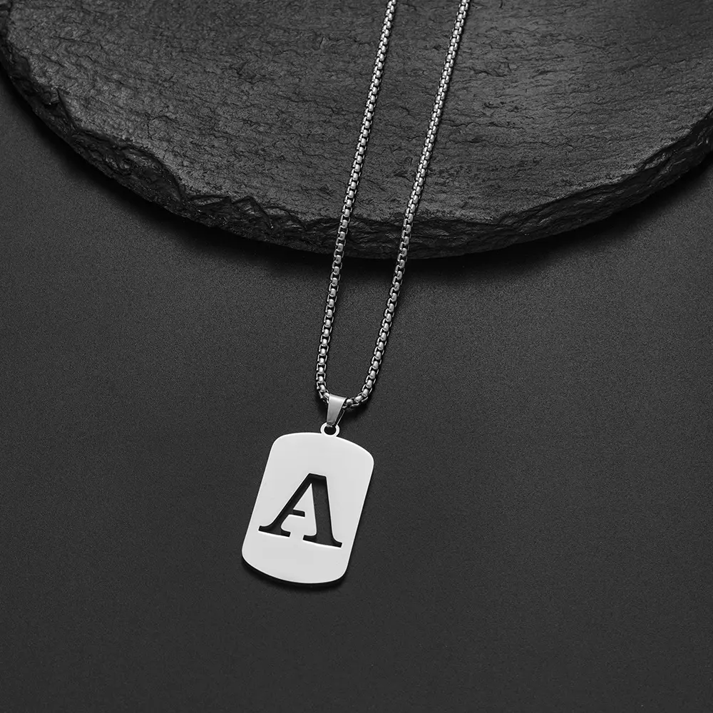 Hip Hop Stainless Steel A-Z Initial Necklace Minimalist Geometric Hollow Pendant Jewelry for Men Women Gift