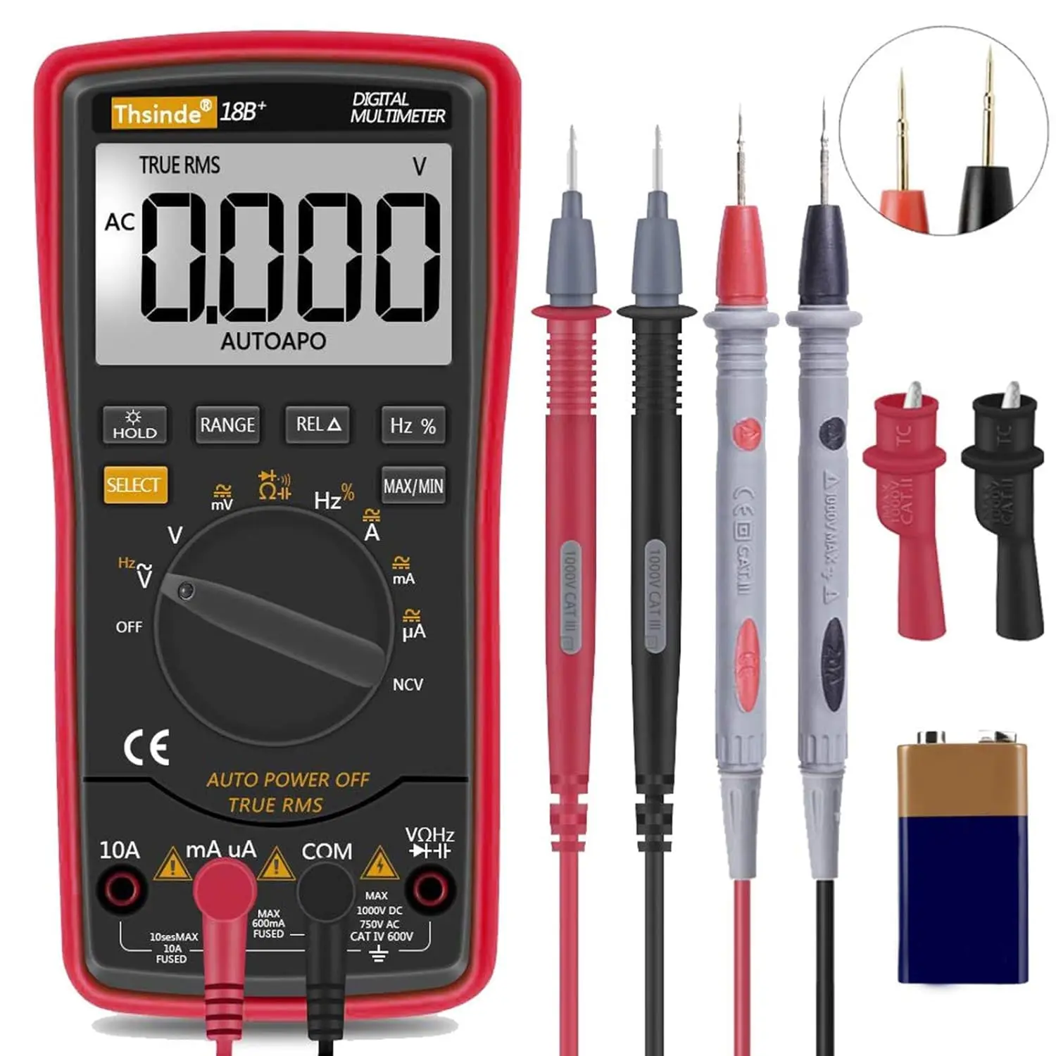 2026 Auto Ranging Digital Multimeter TRMS 6000 with Battery Alligator Clips Test Leads AC/DC Voltage/Account,Voltage Alert, Amp/Ohm/Volt Multi Tester/Diode (Red)