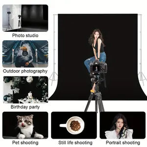 1.5*2M 2*3m 3*3m 3*3m 3*4m White  blue  green black background for photography, pure black high-density polyester fabric black photo backdrop, used for portrait photography, parties, and videos - background fabric only