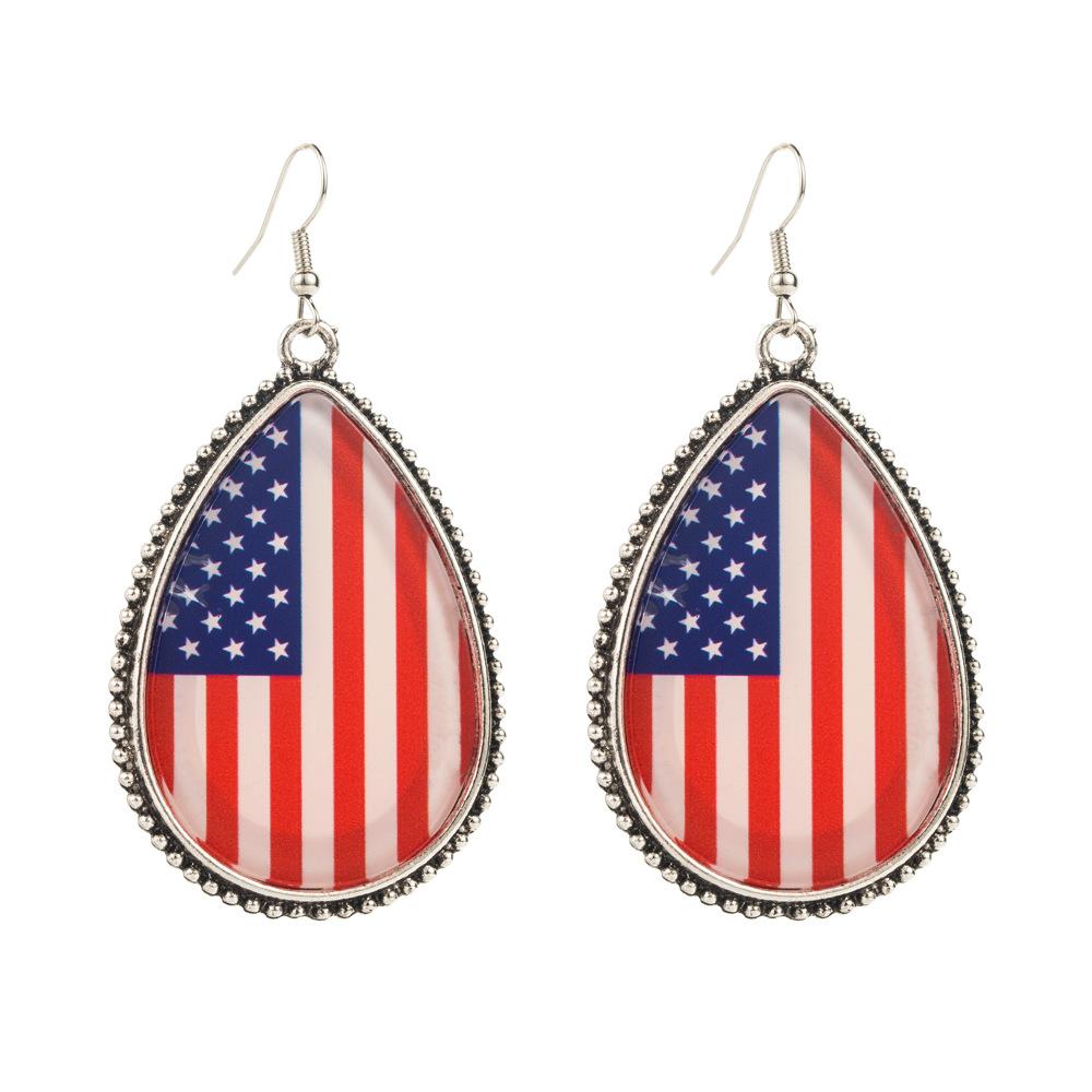 Daily Earrings, Alloy Inlaid Acrylic Diamonds, Red White Blue Printed Flag Earrings Jewelry