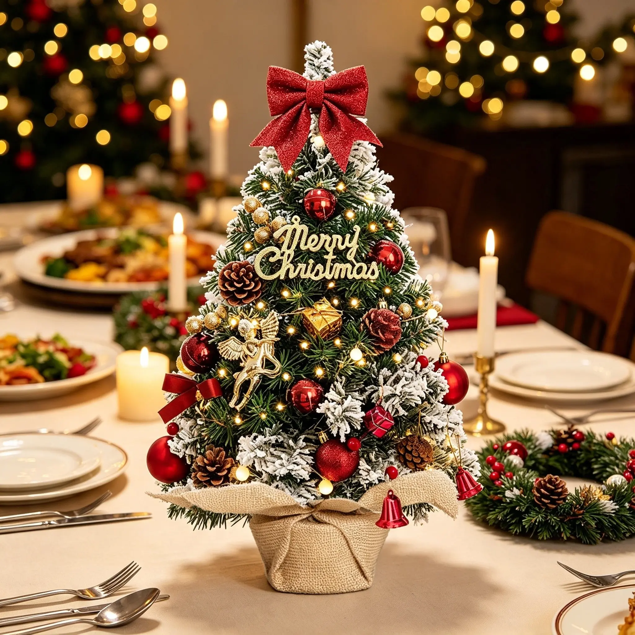Plush Luxury Mini Christmas Tree 60cm, Small Desktop Christmas Tree, Christmas Gift, Holiday Decoration, Perfect for Friends and Family Parties!