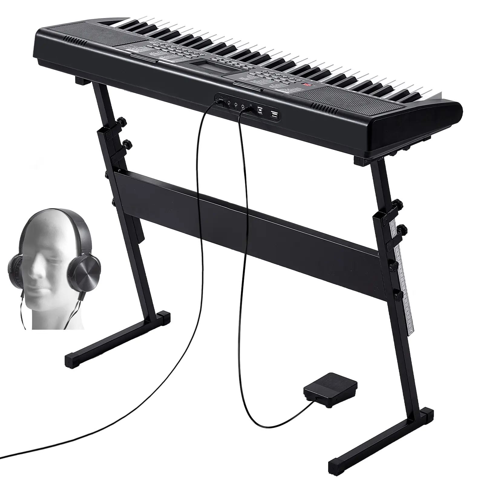 61 Key Digital Keyboard Piano, 600 Standard Tones Easy Teaching, Dual Speakers Rich Sound, Adjustable Z-style Stand Comfort