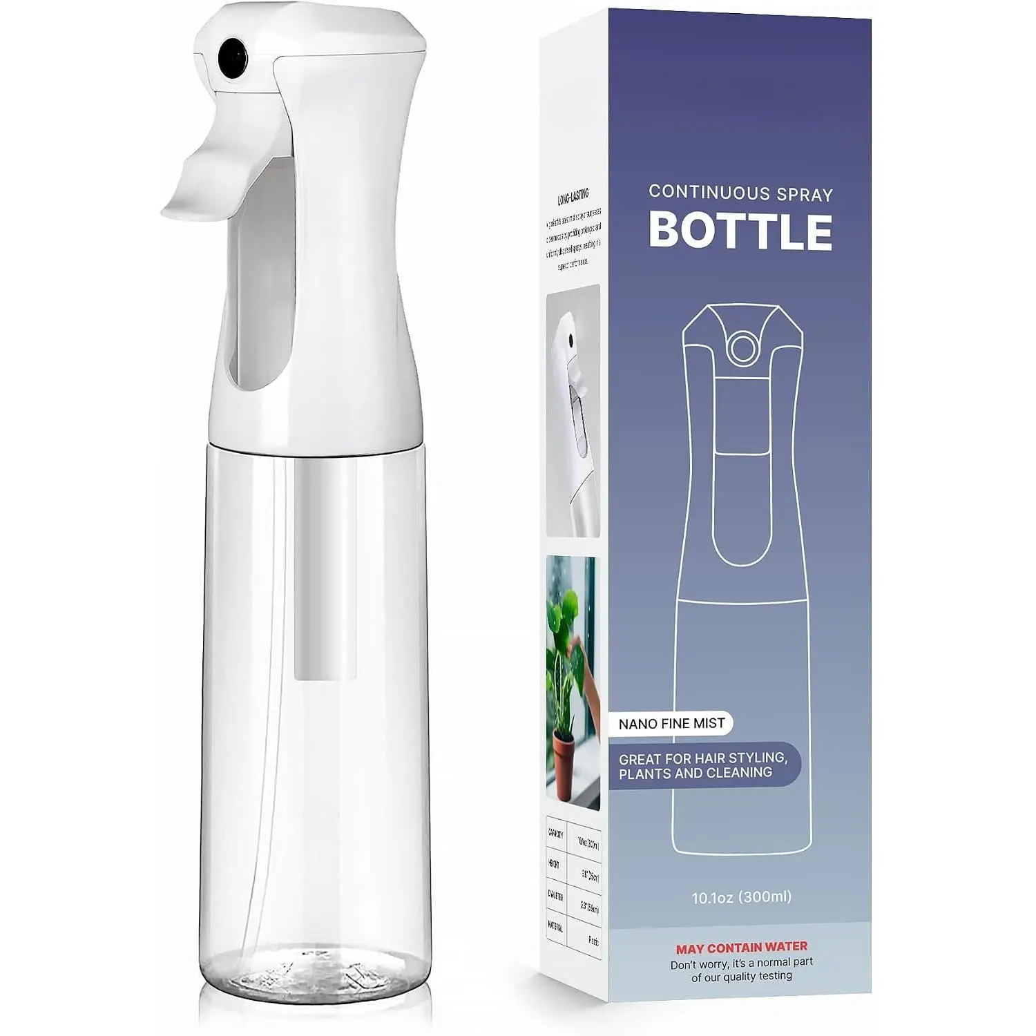 Continuous Mist Clear  Bottle 300ml Fine Mist for Hair | Ultra Fine Atomizer Leak Proof  Construction 360 Refillable