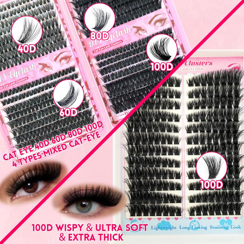 Eyelash Extensions Kit, 1 Set Mixed Length Diy Eyelash Kit, Style False Eyelashes with Tweezers & Eyelash Bond Glue & Remover Eyelash Enhancing Tool, Professional Eye Enhancement Tools, Cosmetic, Makeup, Lash Clusters, Baby Pink Comprehensive Kit