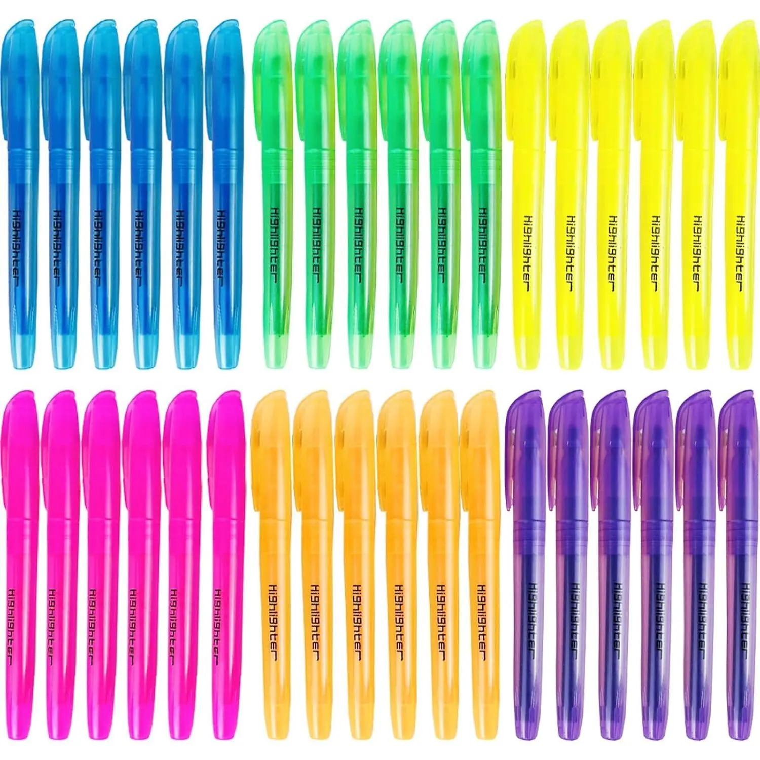 36 count of Fluorescent Pens with Transparent Shells in 6 colors | Yellow, , Blue, Green, Orange, ,  drying ink, Bright colors, School, , Office, Annotate documents and texts
