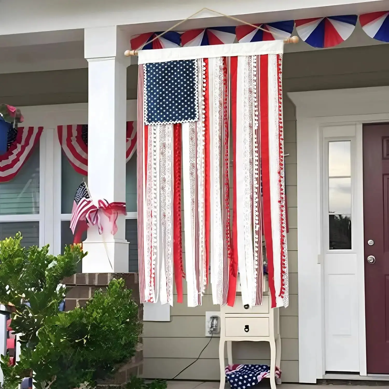 2026 NEW American Flag Burlap Banner, Trending Patriotic Tassel Wall Hanging, Rustic Boho Americana Home Decor, classic vintage texture and festive design, ideal for 4th Of July parties, Memorial Day events , Patriotic Wall Hanging