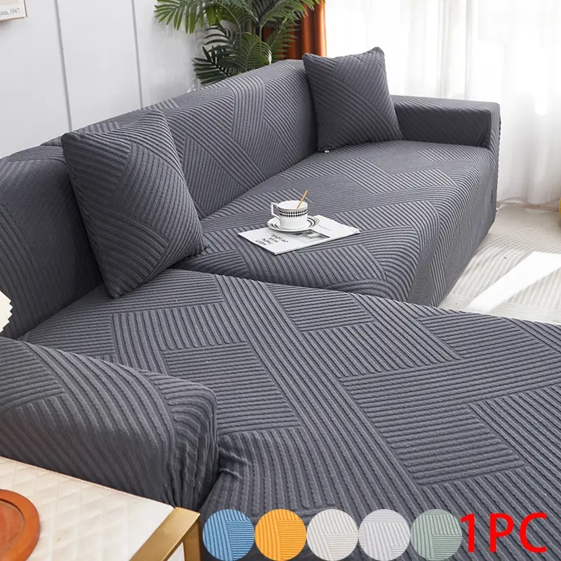 Thick Diamond Jacquard Stretch L-Shaped Sofa Cover, Full-wrap Universal Non-slip, Cat Scratch Resistant, Dark Gray All-season Living Room Sofa Dust Cover, Washable Sofa Covers