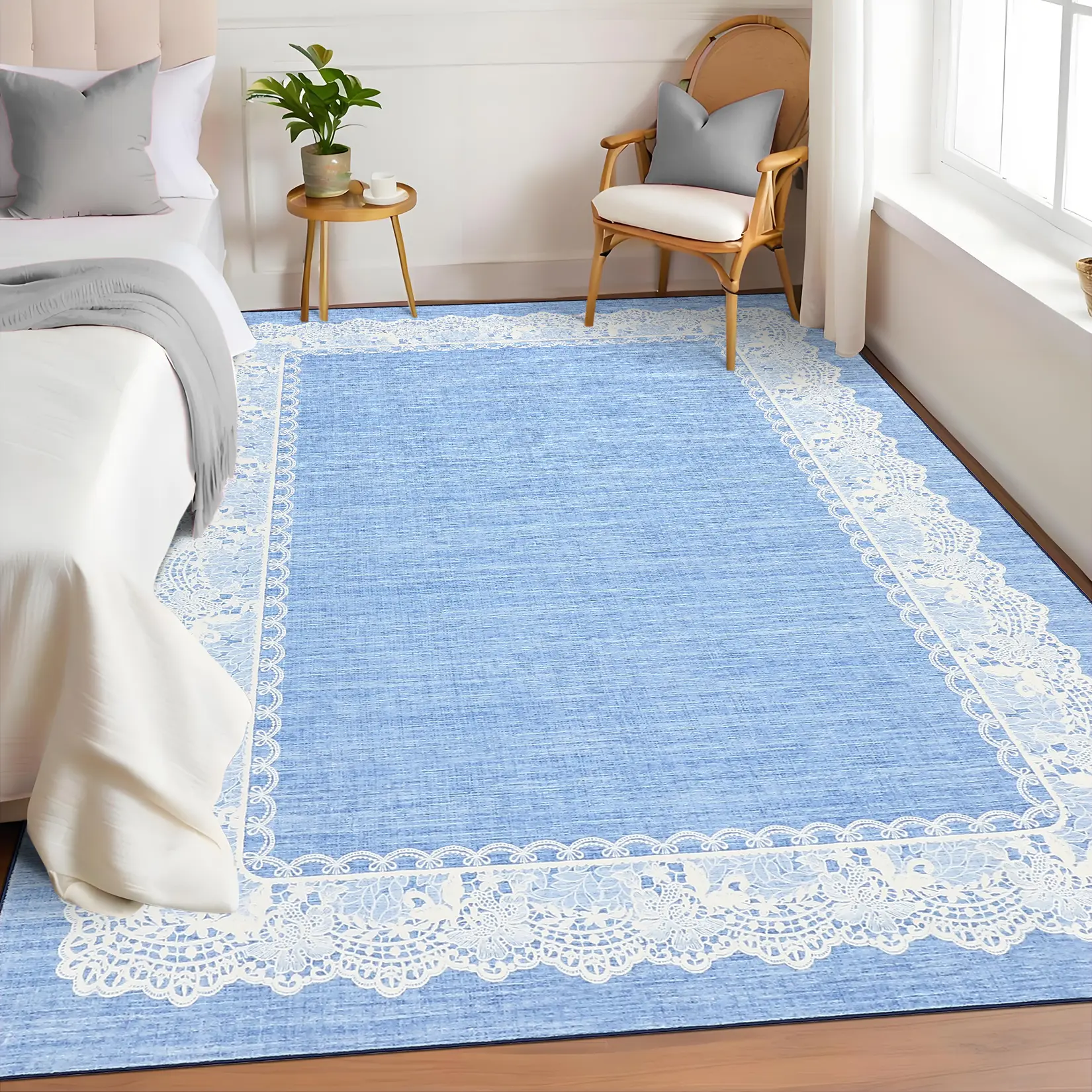 Neutral Washable Area Rug, Non Slip Low Pile Carpet for Living Room, Super Soft Indoor Floor Mat for Large Bedroom Home Office, Durable Foldable Accent Rug for High Traffic Entryway