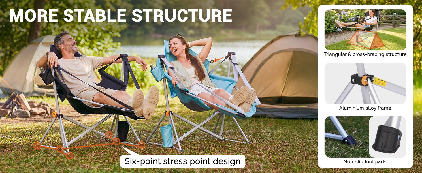 KingCamp Hammock Chair with Footrest – Heavy Duty Swinging Rocking Camping Chairs for Adults up to 400lbs, Folding Portable Oversized Rocker with Cup Holder & Pillow for Outdoor Beach Lawn RV Sports
