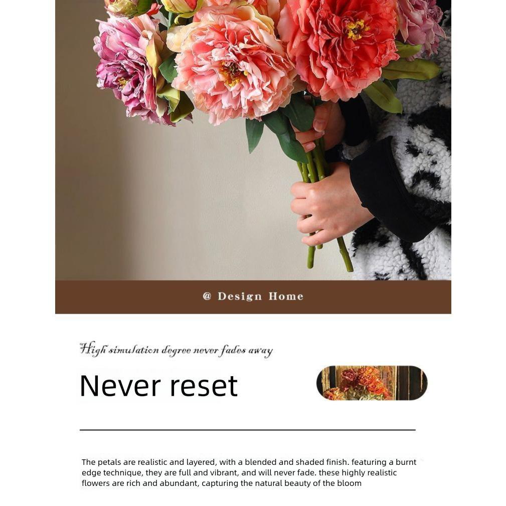 High-Quality Chinese Style Artificial Peony with Burnt Edges, Silk Flowers for Home Decoration and Photography Props