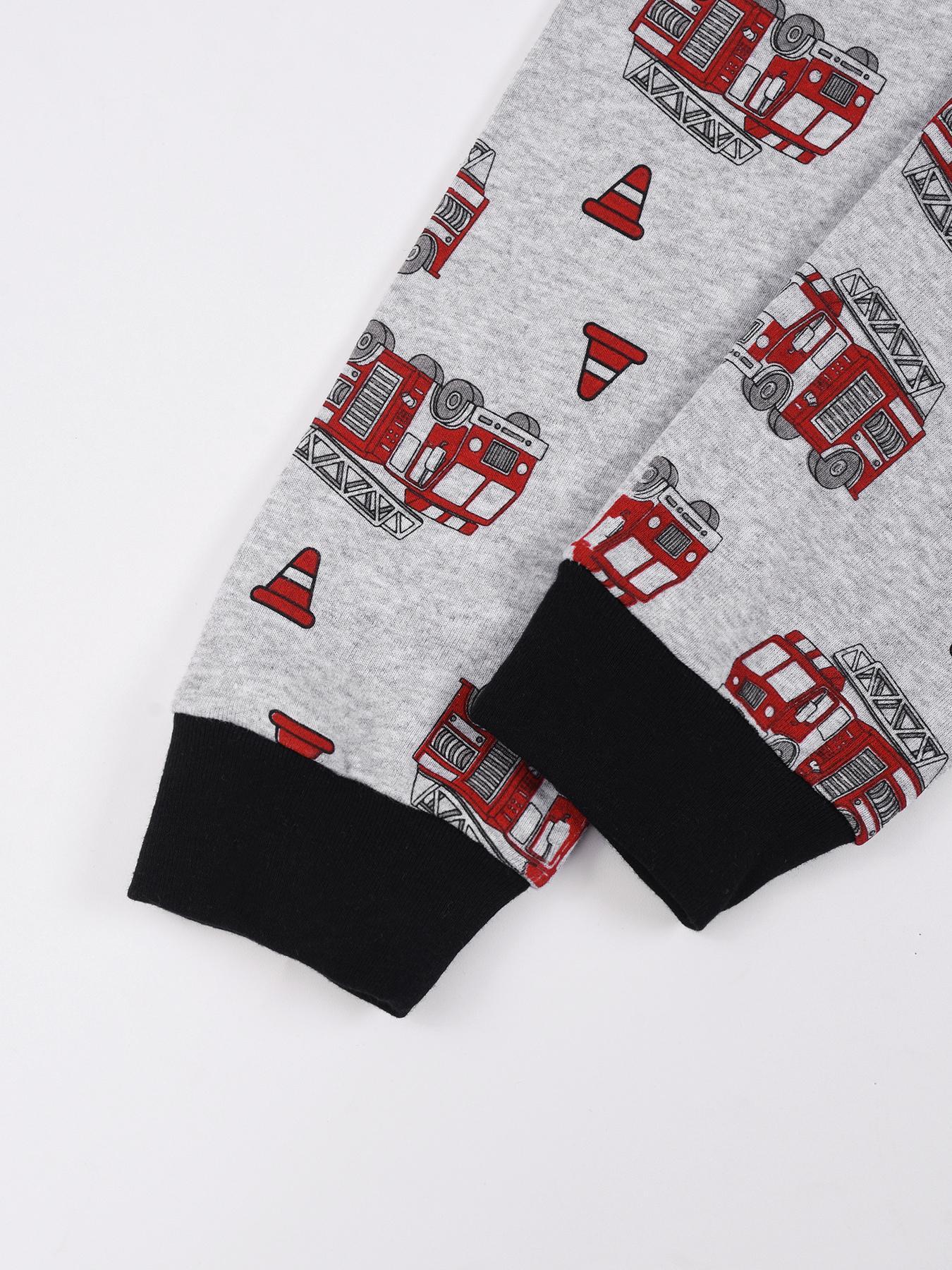 Boy's Fire Truck Print Top & Pants Loungewear Set, Casual Comfy Round Neck Long Sleeve Top & Trousers Pj Set, Boys Sleepwear for Fall, Pajama Sets, Pajamas, Pajama Outfit, Pyjama