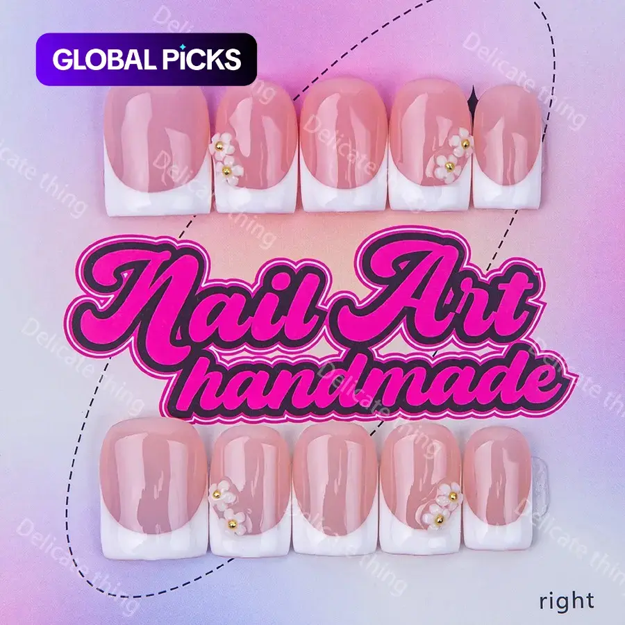 Delicatething Y2K Style Square False Nails, Handmade French Design, XS-S-M-L Sizes, Perfect for Parties, Includes Jelly Glue, Crystal Stick, File
