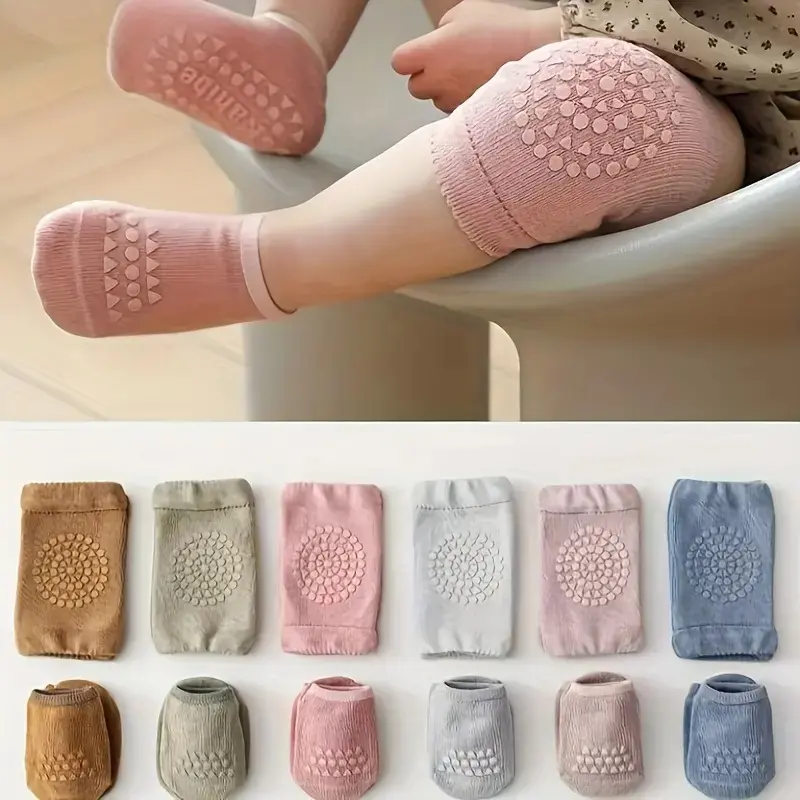 3/6 Sets of Anti-slip and Fall-proof Knee Pads and Socks for Crawling Toddlers, Suitable for Daily Crawling and Walking Protection for Infants and Toddlers. Non-slip Floor Socks and Knee Pads Protect Children's Knees from Injury. Available in