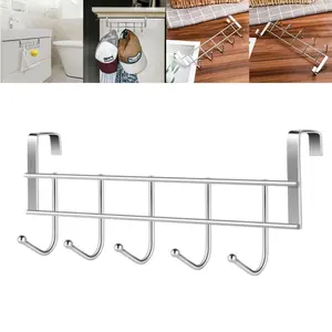 5 hook cabinet door hook, bold stainless steel over door hook, cabinet back hanger, wash room towel hook, clothes storage holder, no drill over cabinet hook, heavy duty 5 hook hanger, rustproof cabinet hook