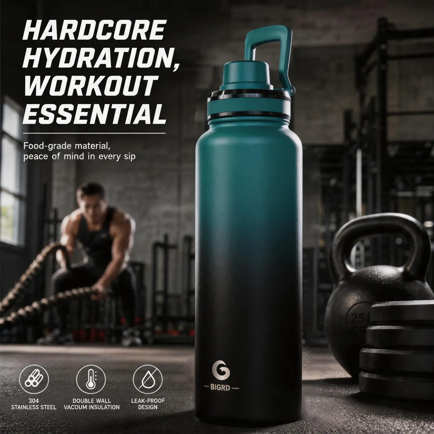 Bigrd Insulated Stainless Steel Water Bottle, 40oz 64oz Vacuum Cup, Dishwasher Safe, Includes Cleaning Brush, Perfect Gift Box Packaging