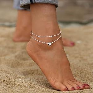 TEWIKY Initial Anklet Layered Dainty Heart Charm Alphabet A-Z Letter Ankle Bracelet Foot Chain Personalized Name Anklets Summer Cute Boho Beach For Christmas 2024 ornament For Valentine's Day Jewelry Jewellery