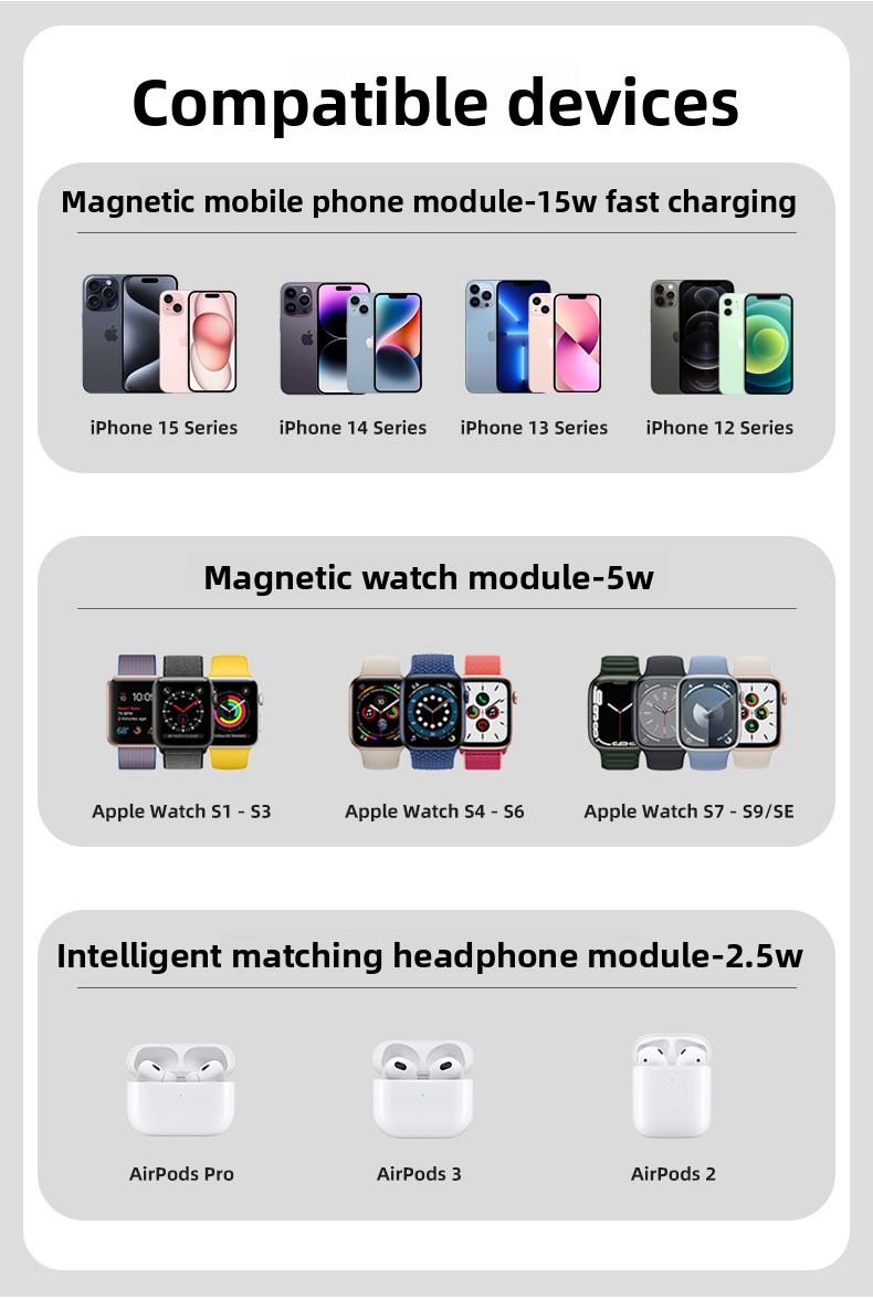 New foldable magnetic three-in-one wireless fast charger suitable for Apple phone stand wireless charging