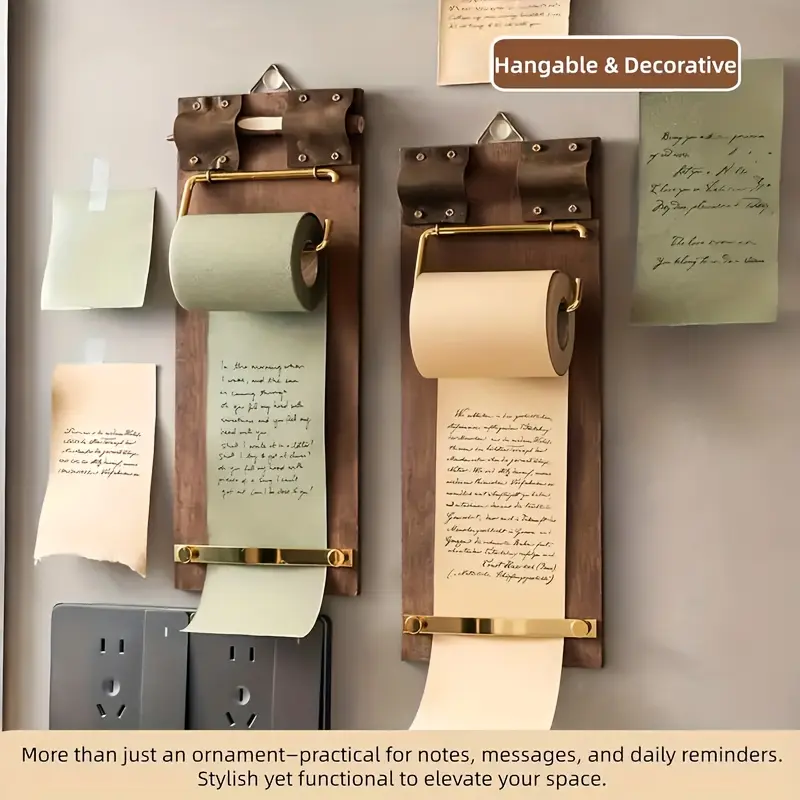 Classic Style Wooden Hanging Memo Board with 1 Roll of Memo Paper, Non-Electric Cork Wall Storage with Message Reminder, Home Decor Items, Room Accessories, Desk Accessories for Home & Office Walls