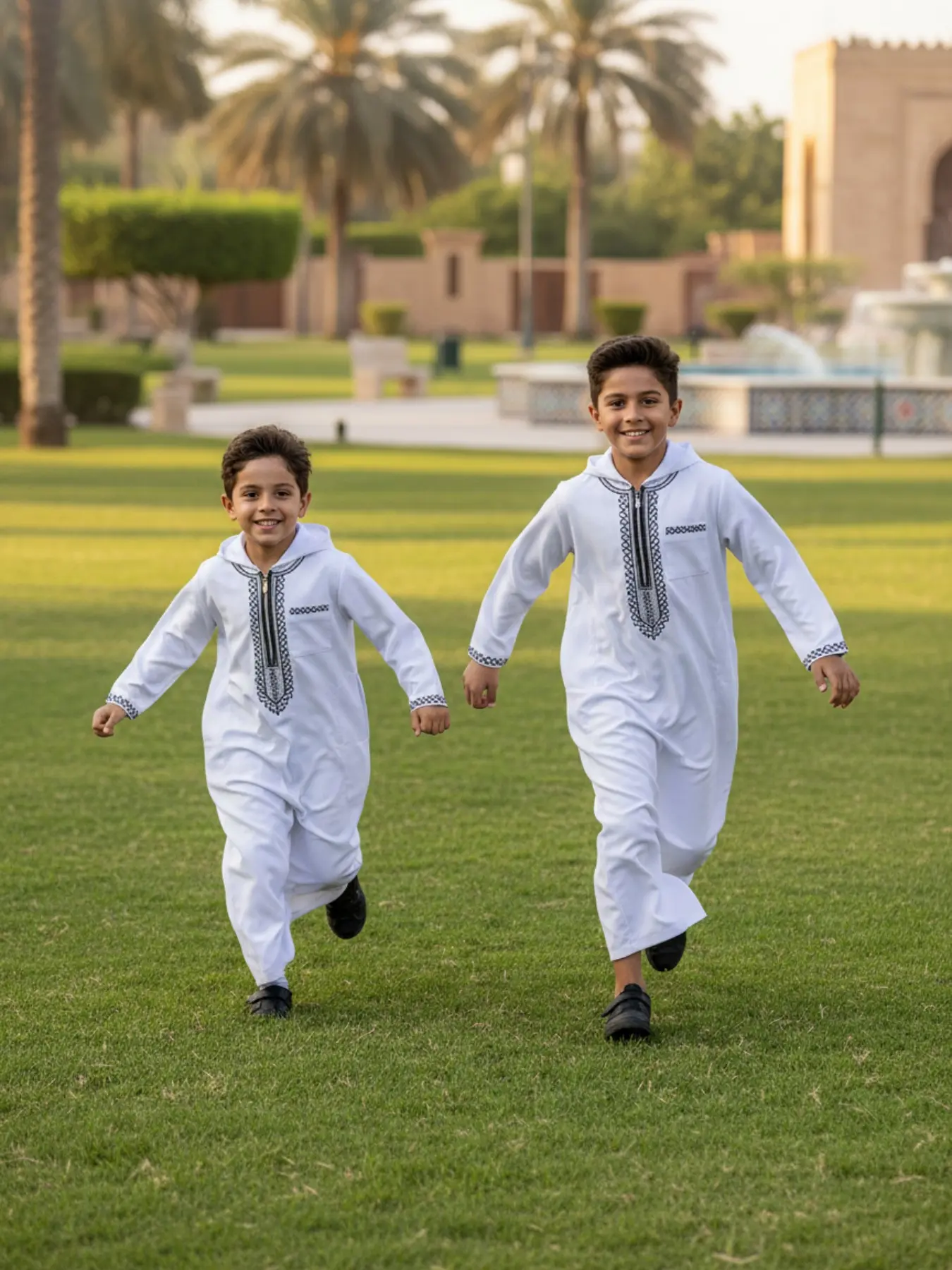 1 PS Moroccan Casual Hooded Embroidered Zipper Boy Thobe, Side Pockets, Suitable for 8-12 Year Old Boys, Daily Wear, Formal Occasions, Ramadan, Eid