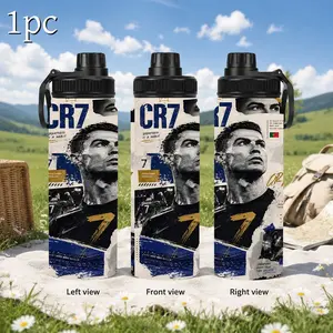 1pc 20/30oz  Sports Water Bottle With Carry Handle,CR7 Cristiano Ronaldo No.7 Football Vintage Newspaper Print Stainless Steel Insulated Travel Flask, Leakproof Flip Top Water Jug For Gym Hiking Outdoor, Soccer Fan Merch Gift For Football Lovers Men Women