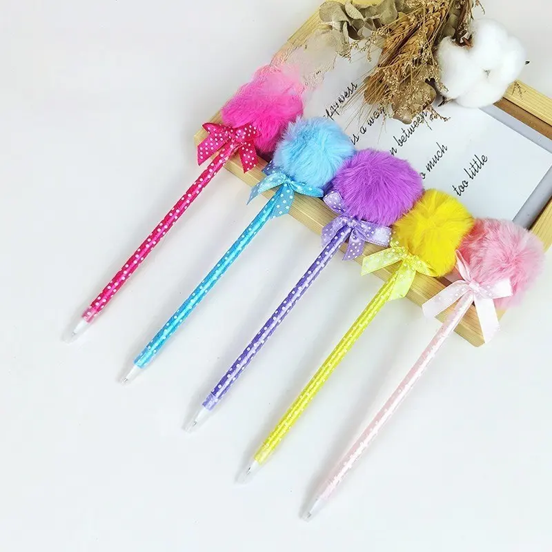 Cute Ball Pen with Fluffy Decoration, Creative Learning Gift, Soft Plush Pen for Kids, Fun Stationery Item, Novelty Pens