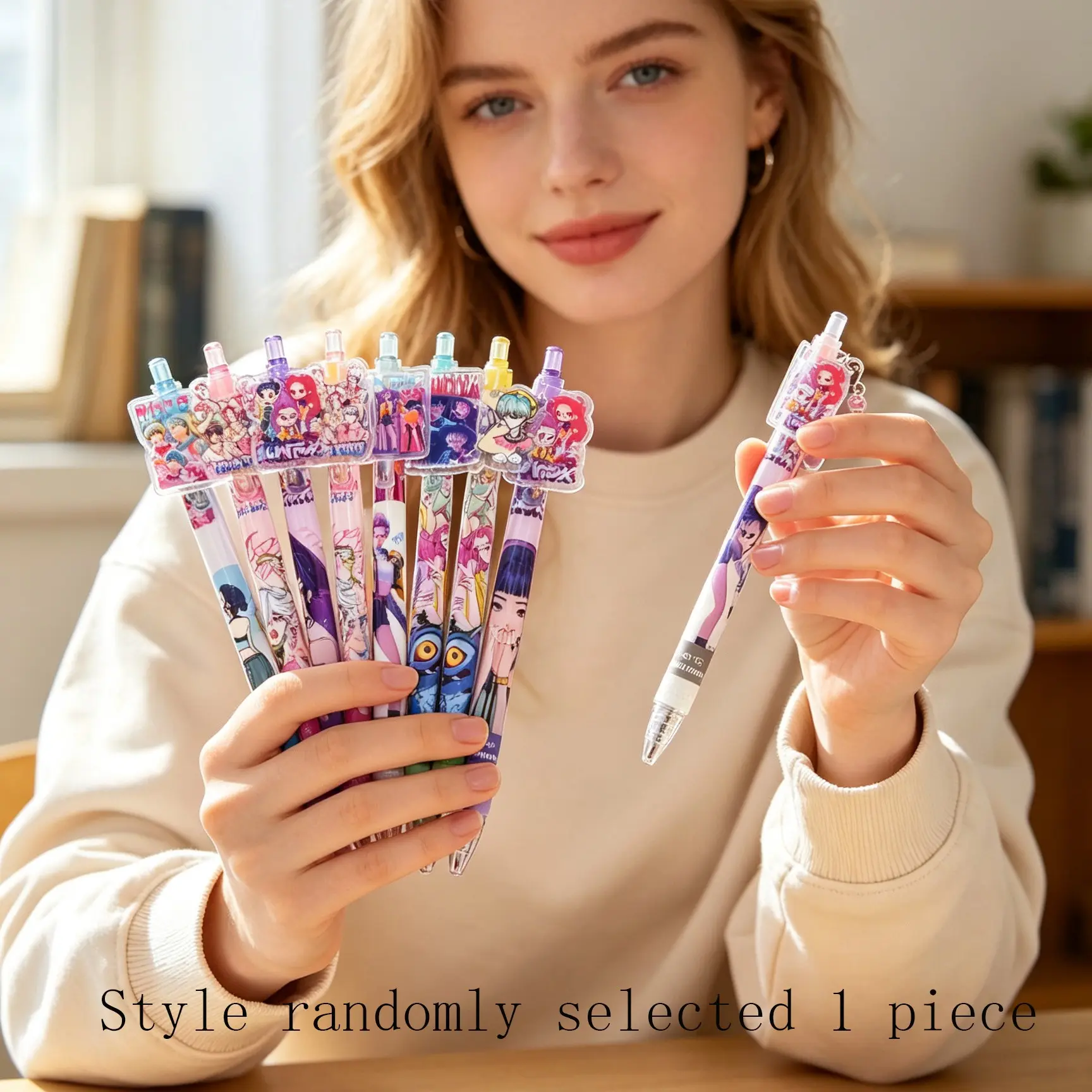 Anime Character Pendant Gel Pen, Cute Cartoon Print Retractable Gel Pen, 0.5mm Ink, Student Writing Supplies, Girl Gift