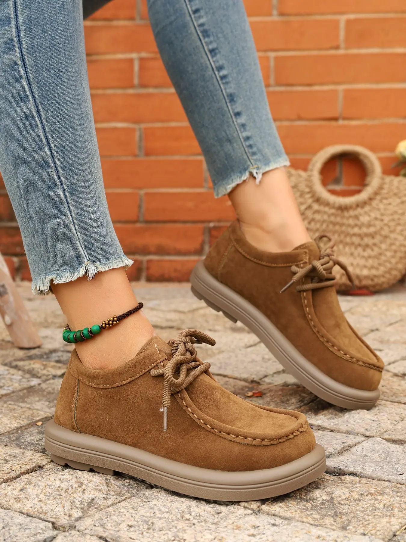 Women's PU Leather Casual Flat Shoes, Round Toe, Thick Sole, Soft Comfortable, Vintage Breathable, Ideal for Daily Walks, Shopping, Outdoor Activities, Casual Walking Shoes