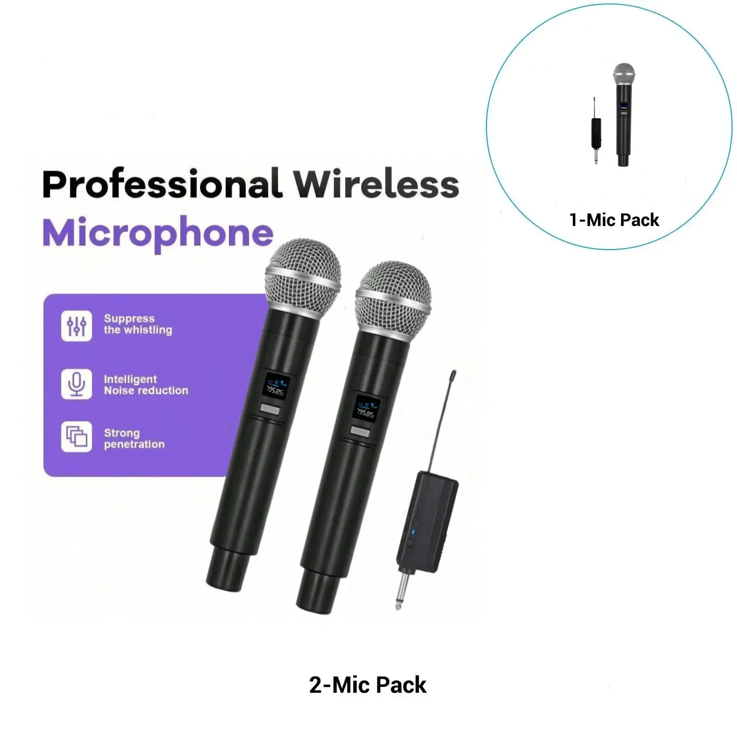 Wireless Microphone, Portable Handheld Mic, Professional Unidirectional Coil, 6.35mm Plug, Ideal for Karaoke, Gaming, Live Streaming, Video Calls