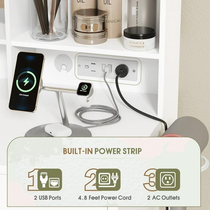 FURMAX Vanity Desk with Lights and Mirror Makeup Vanity Table Set with Cabinet and Power Outlet, White