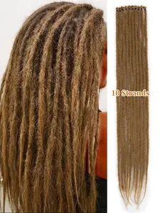 24 Inch Synthetic Faux Locs Dreadlock Extensions 10 Strands Boho Hippie Single Ended Dreads Ombre Blonde 0.6 cm Width Loc Extensions Reggae Style Crochet Hair for Women Christmas New Year Carnival Music Festival