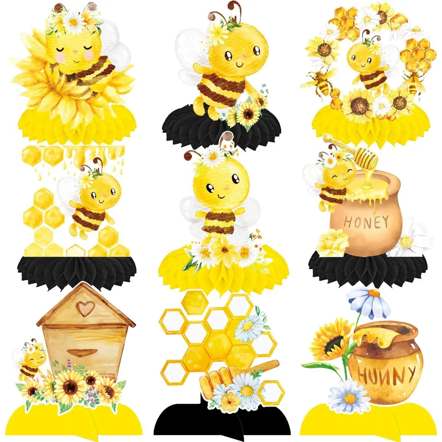Bee Honeycomb Centerpieces Bee Party Decorations 12Pcs Bee Centerpieces for Tables Bee Themed Baby Shower Decorations for Bee Baby Shower Dcorations Bee Birthday Party Supplies