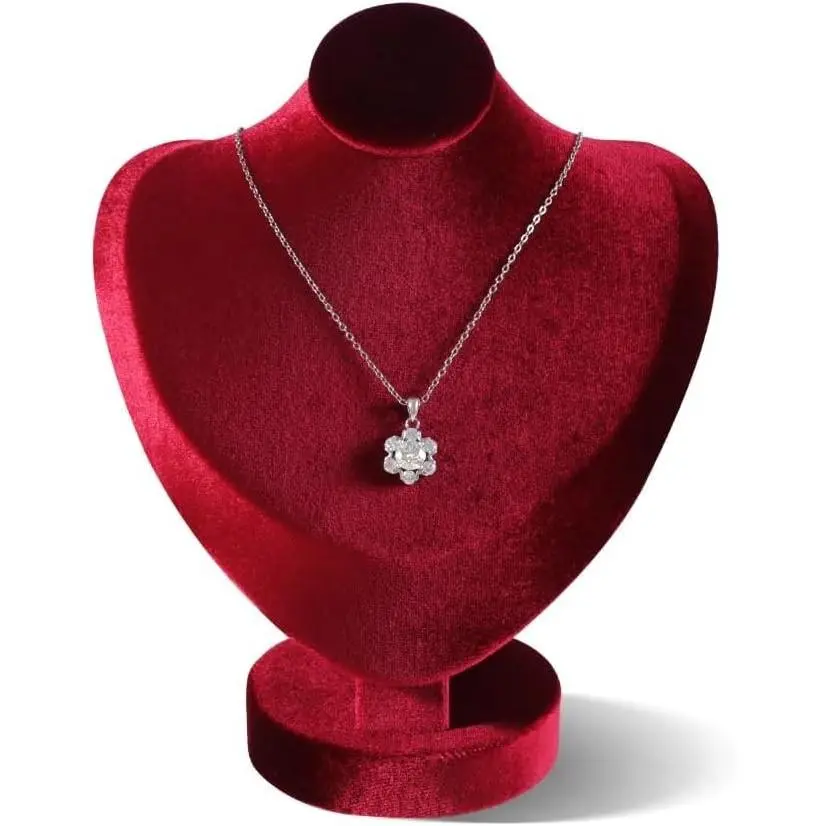 Resilient Velvet Necklace Display Bust Mannequin, Pendant Necklace Chest Stand for Retail Photography Livestream, Jewelry Shop Countertop Storage Organizer Holder (Red, Necklace Bust)