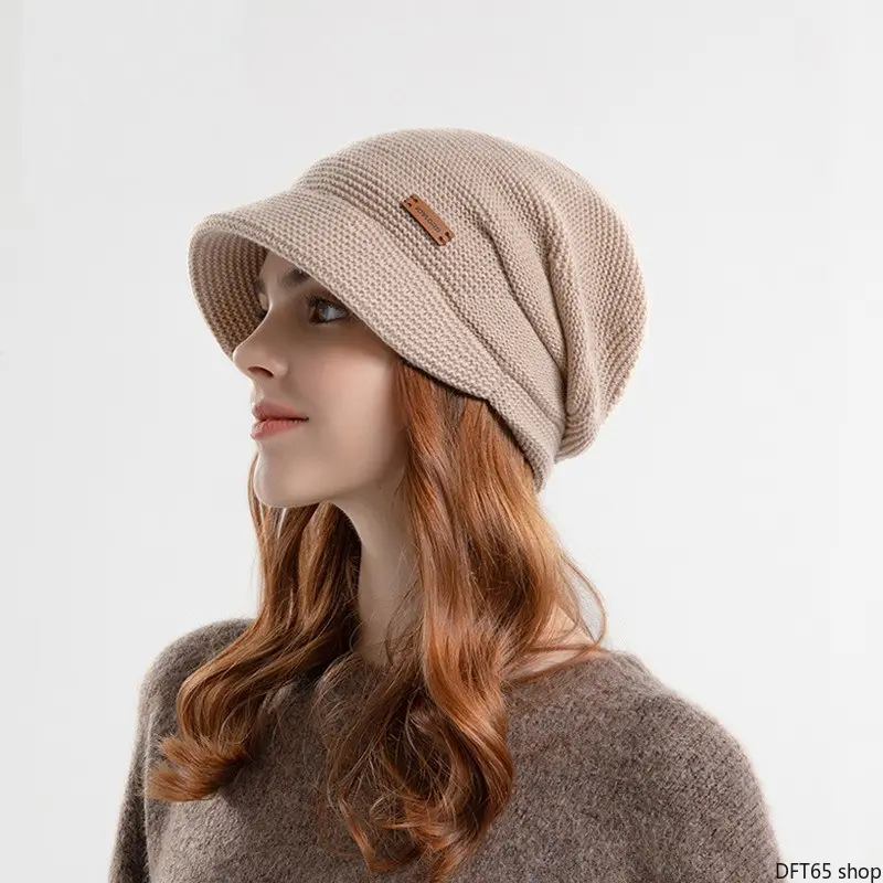 Female Slouchy Shape Beanie - Women's Fleece-Lined Loose Casual Headwear, Curved Wide Rim, Full Ear Coverage, Soft Plush Lining, Stretch Flexible Fit, Windproof, Slim-Face Styling, Winter Outdoor Daily Accessory