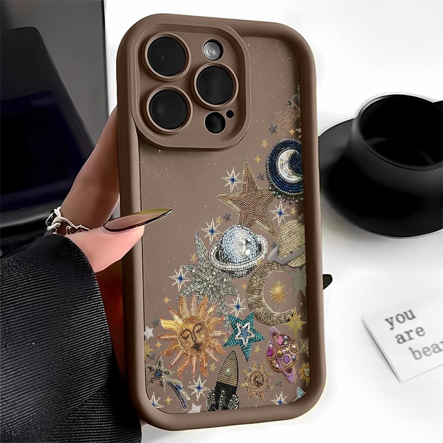 Celestial Sun Moon Planet Design Phone Case Suitable for Apple iPhone 17 E Air Pro ProMax iPhone16 15 14 Plus 13 12 Mini 11 X XS XR Shock Proof All Inclusive Lens Protection Vintage Stunning Can be given to friends