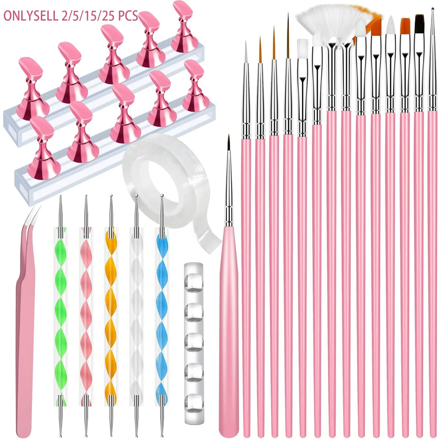 Professional DIY Nail Art Brush Set, Manicure Kit, Includes Painting Brushes/Dotting Tools/Magnetic Nail Stands/Double-Sided Tape/Tweezers/Brush Holders, DIY Nail Art Painting Tools | Recommended by Nail Artists