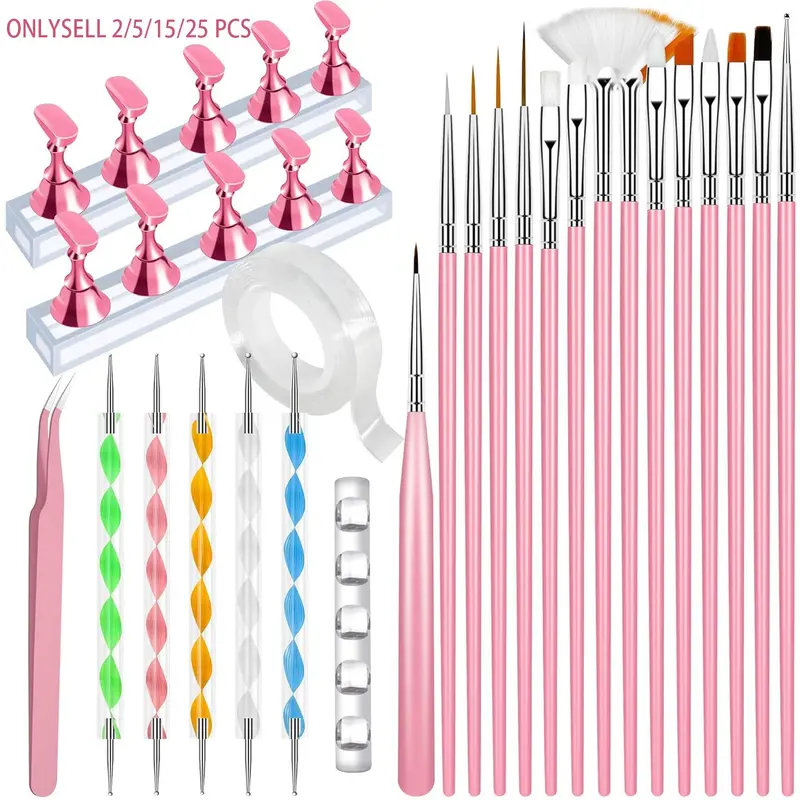 Professional DIY Nail Art Brush Set, Nail Supplies, Includes Painting Brushes/Dotting Tools/Magnetic Nail Stands/Double-Sided Tape/Tweezers/Brush Holders, DIY Nail Art Painting Tools | Recommended by Nail Artists