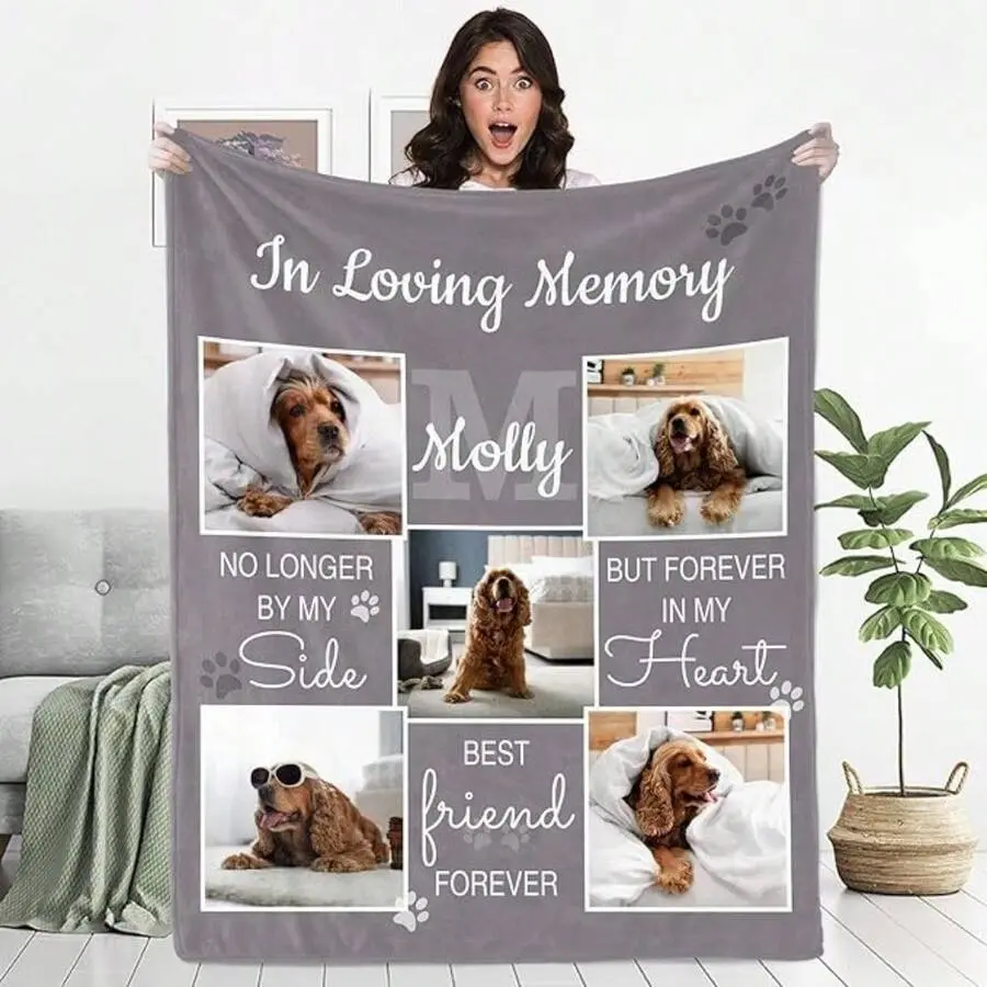 【Summer Sale Deals】Personalized Pet Blanket Using Pet Photo, Dog Memorial Gifts For Loss Of Dog, Custom Dog Blanket With Name And Text, Dog And Cat Picture Blanket Pet Photo Blanket Dog Bereavement Gifts