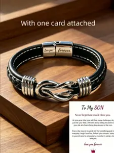 To My Son Infinity Knot Bracelet, Love Knot Bracelet, Forever Linked Together Leather & Stainless Steel Engraved Jewelry from Mom for Birthday Christmas