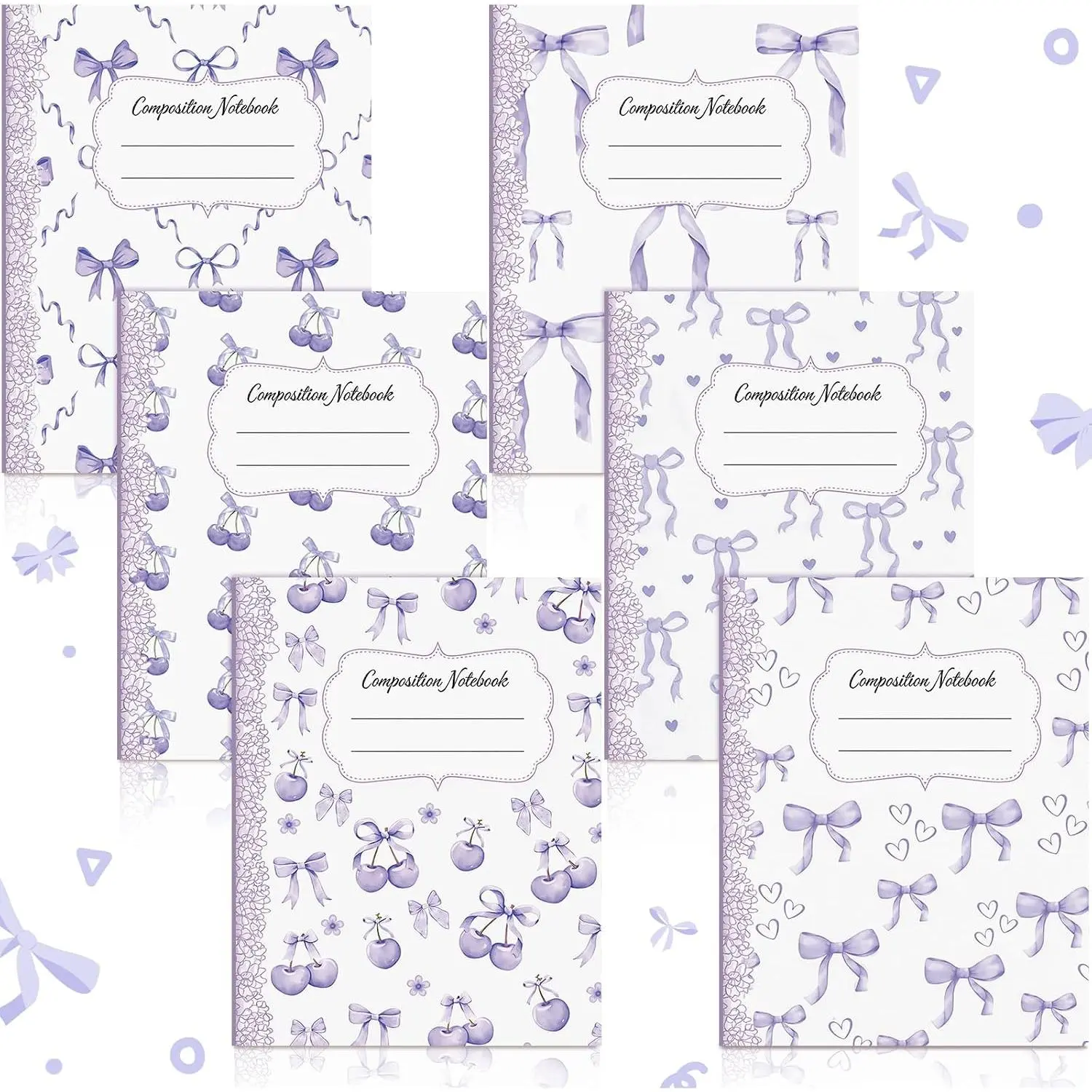 6 Pack Composition Notebook College Ruled Bulk Light  Bow Composition Notebook Preppy Lavender Aesthetic for  to School Supplies 110 Pages 9-3/4 x 7-1/2" for  of School