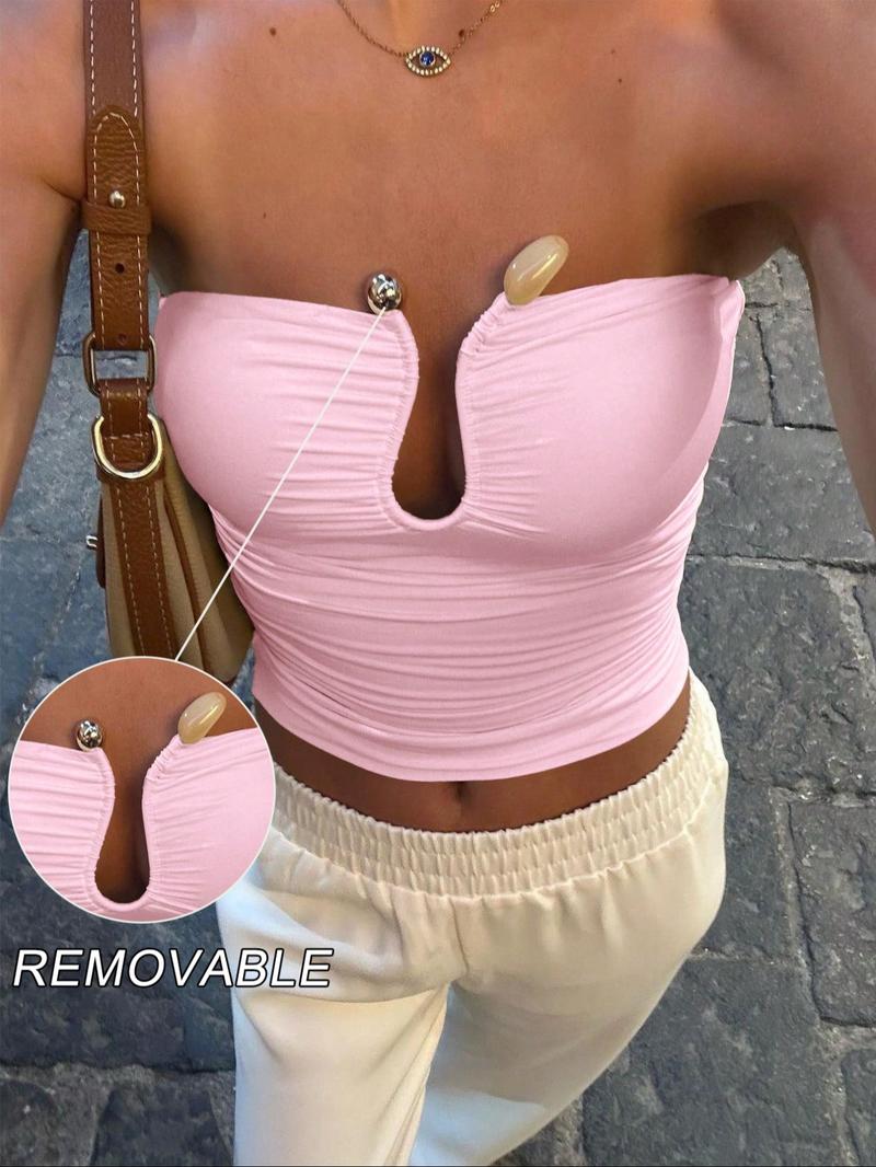 Women's Solid Color Cut Out Crop Tube  Top, Casual Sleeveless Cropped Top for Summer, Fashion Women's Top for Daily Wear