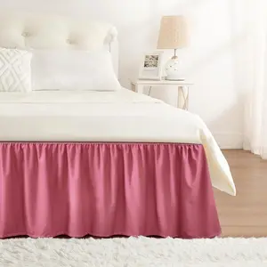 Dusty Red Bed Skirt King Size 15 Inch Drop, Wrap Around Elastic Bedskirt, Dust Ruffle for Bed Base Machine Washable Easy to Install Bed Skirts