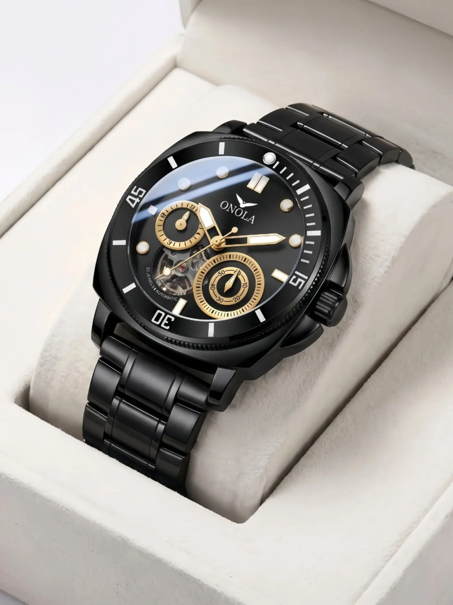 ONOLA Men Mechanical Watch, Automatic Wristwatch Men Hollow Hand Watch Diver Mechanical Watch Stainless Steel Band Large Dial Luxury Business Sports Wristwatch For Male