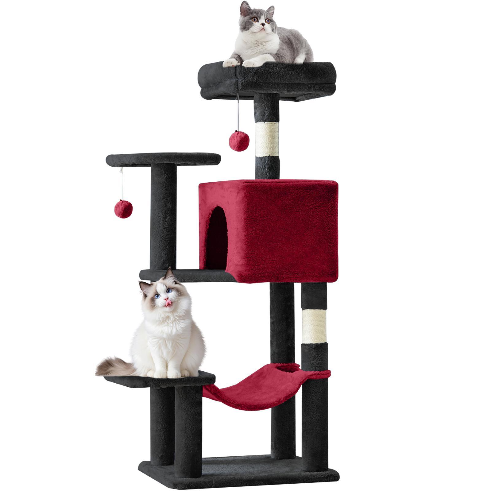 Glam 44" Multi-Level Cat Tree Tower with Sisal Scratch Posts, Extended Platforms & Hammock for 2-3 Cats, Sturdy Base, Vertical Scratcher, Supports up to 44 lbs, Indoor Cat Condo & Play Area