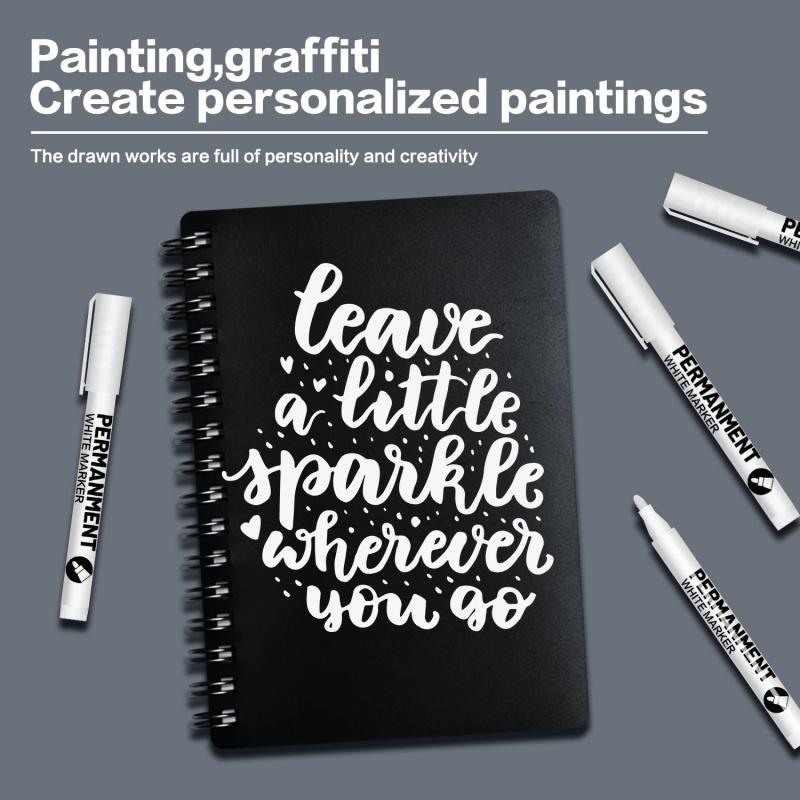 White Acrylic Paint Pens,White Markers Paint Permanent Marker Pens, Fine Tip 1-2mm Waterproof Paint Pen for Fabric Rock Painting Tyre Art Paper Glass for Drawing,Coloring,Graffiti,DIY Crafts