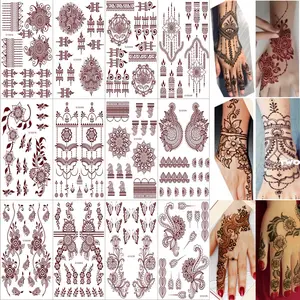 12 Sheets Henna Temporary Tattoo Kit, Waterproof Brown Tattoo Stickers for Girls Women Wedding Party Body Art Stickers (Brown-2)fidget toys