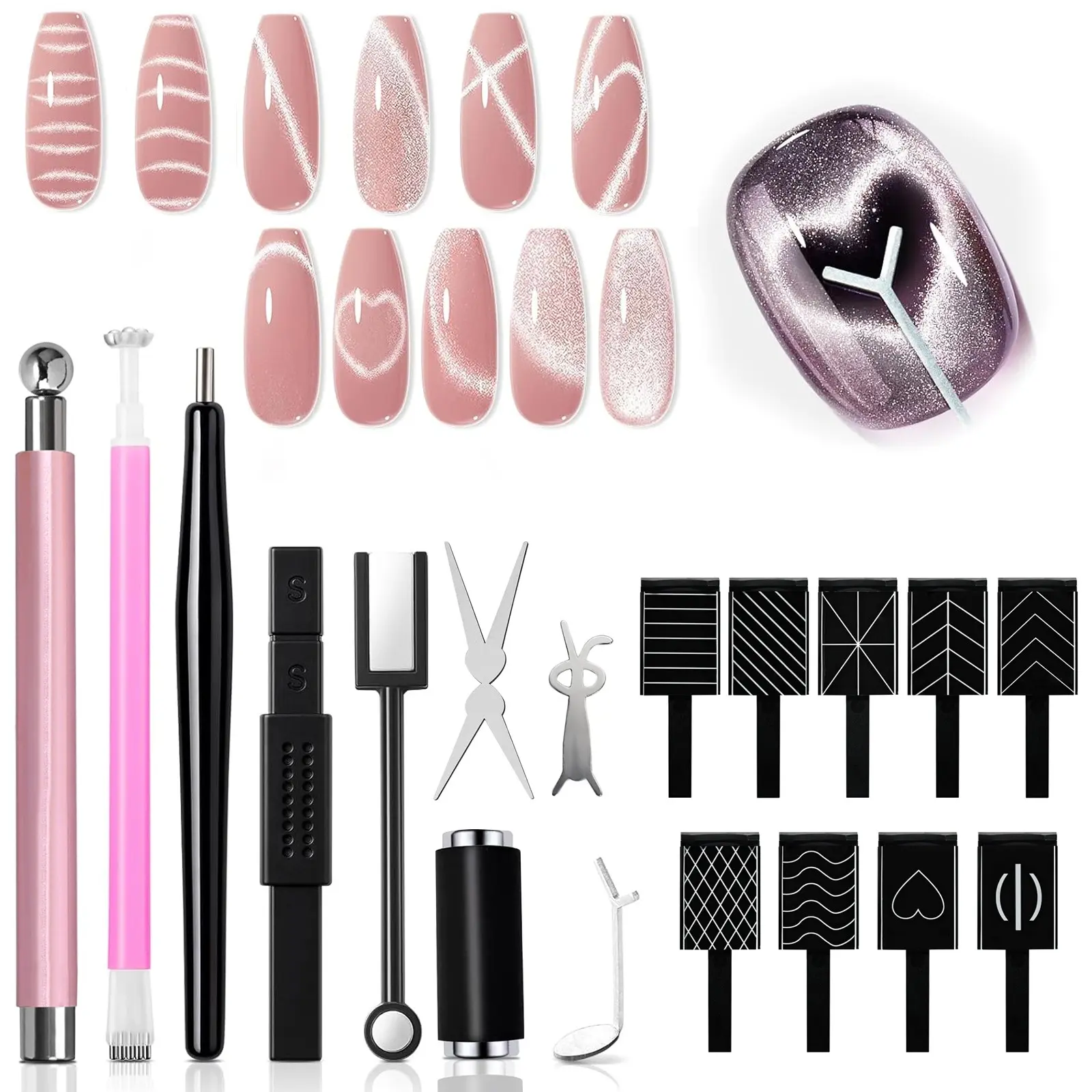 18pcs Cat Eye Magnetic for Nail Cat Eye Gel Nail Polish Magnet Tools Set Nail Salon Art Tools (Multifunctional) Nail Art Supply